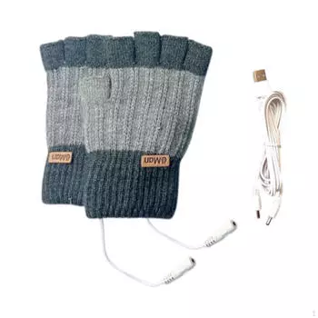 Перчатки с подогревом USB для холодной погоды без пальцев для игр, работы на компьютере, набора текста на ноутбуке чёрный