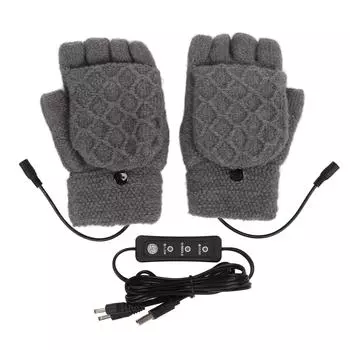 Перчатки с подогревом USB, полупальцы, моющиеся, 3 передачи, хлопковые, согревающие, трикотажные перчатки серого цвета для холодной погоды