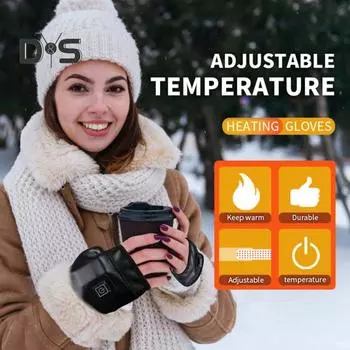 Перчатки с подогревом, заряжаемые через USB, 3 температурных режима, искусственная кожа, теплые, для холодной погоды, зимние, для мужчин и женщин, уличные, с электроподогревом, без пальцев 1Pair чёрный