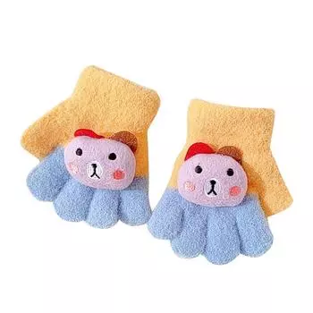 Перчатки с полными пальцами для детей 0-3 лет для мальчиков и девочек Перчатки с пятью пальцами Варежки утолщенные жёлтый/синий