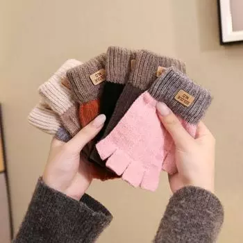 Перчатки с полупальцами для девочек, милые, шерстяные, плюшевые, теплые и холодостойкие, для письма, для студентов