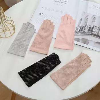 Перчатки с полупальцами для вождения, солнцезащитные, женские, тонкие, короткие, нескользящие, хлопковые, роса, пять пальцев, протекающие, на полпальца, для велоспорта, лето One size серый