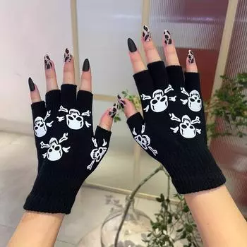 Перчатки с полупальцами и черепом на Хэллоуин - Теплые перчатки без пальцев из акриловой трикотажной ткани для езды на велосипеде, только ручная стирка - Коллекция осень/зима Skull 6