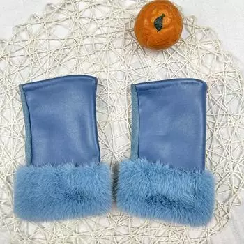 Перчатки с полупальцами из искусственного меха, женские флисовые теплые флисовые перчатки с росой и пушистыми пальцами озеро синий