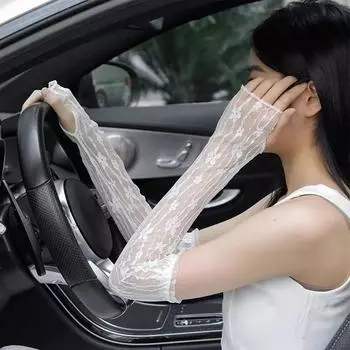 Перчатки с рукавами сплошного цвета для защиты от солнца белые женские Free size белый