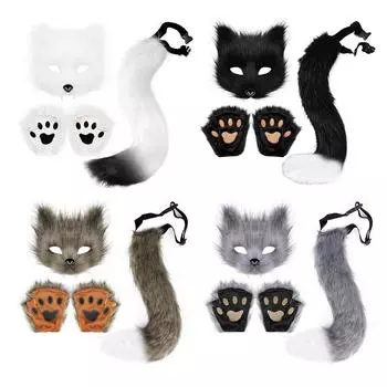 Перчатки с волчьими лапами, варежки без пальцев из искусственного меха кошки, зимние теплые аксессуары для костюмированной вечеринки на Хэллоуин