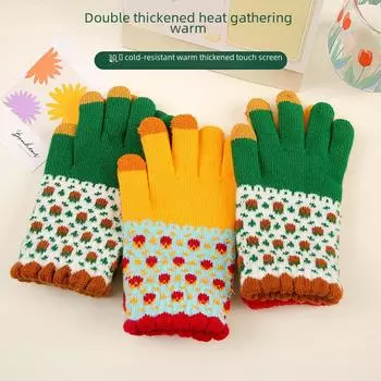 Перчатки унисекс цвета мандариновой утки из трикотажной шерсти с функцией сенсорного экрана для езды на велосипеде, теплые и плотные для защиты от холода.