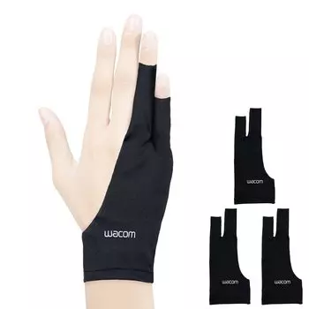 Перчатки Wacom Drawing 2 Finger Artist Gloves для планшета для рисования Pen Recycled One Size Black Gloves, Display, 90% материала, экологически чистые, (3 шт.) чёрный