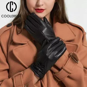 Перчатки женские, кашемировые, из натуральной кожи, однотонные, толстые, теплые, перчатки из овечьей кожи, защитные перчатки, украшение в виде бабочки ST029 One Size чёрный