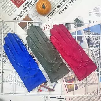 Перчатки женские осенние эластичные замшевые перчатки для вождения и верховой езды флисовые термоперчатки для сенсорных экранов розы красного