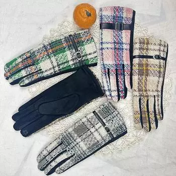 Перчатки женские осенние японские и корейские клетчатые флисовые утолщенные теплые холодостойкие перчатки для езды на велосипеде с сенсорным экраном милые студенческие перчатки розовый