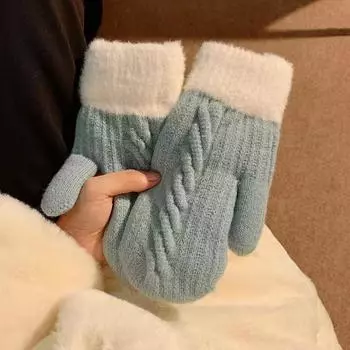 Перчатки женские теплые флисовые утолщенные милые плюшевые варежки вязаные двухслойные велосипедные студенческие антихолодные average size