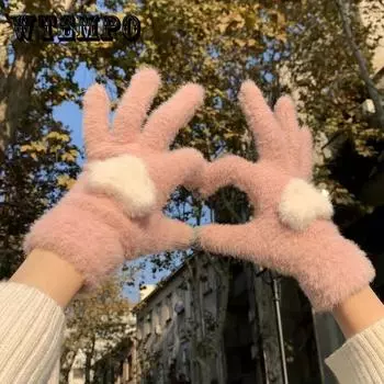 Перчатки женские теплые и толстые зимние вязаные плюс бархатные перчатки для пары даже для сенсорных экранов плюшевые перчатки темно-синий