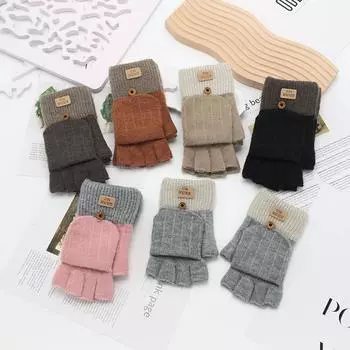 Перчатки женские вязаные теплые и холодостойкие шерстяные полупальцы зимние студенческие полупальцы перчатки для верховой езды голые пальцы average size