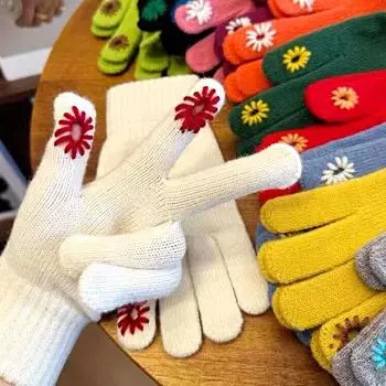 Перчатки женские зимние милые теплые хризантемовые перчатки на ощупь открытые перчатки для велоспорта осень и зима подарок