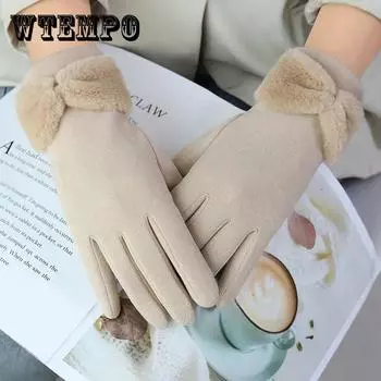 Перчатки женские зимние плюс бархатные теплые, ветрозащитные и морозостойкие корейская версия милые перчатки для езды с сенсорным экраном из бархата розовый