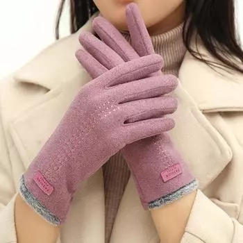 Перчатки женские зимние теплые и бархатные для верховой езды, милые перчатки для вождения в холодную погоду с сенсорным экраном One size чёрный