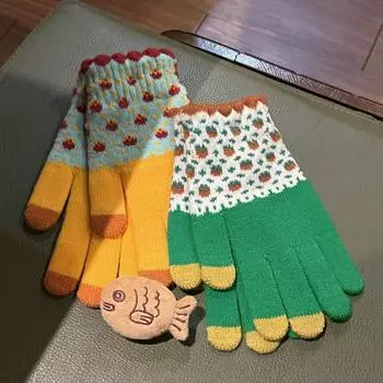 Перчатки женские зимние, утолщенные и бархатные, пятипалые, для студентов, симпатичные шерстяные вязаные, сенсорный экран, теплые, для езды на велосипеде и верховой езды зимой one size fits all