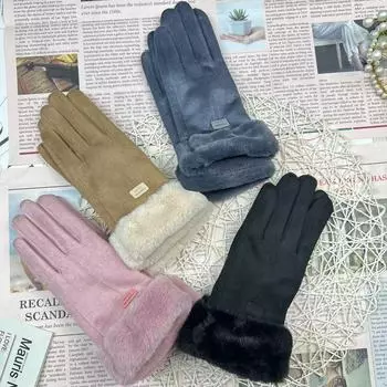 Перчатки женские зимние верховые флисовые утолщенные теплые перчатки, холодо- и ветрозащитные студенческие замшевые пятипалые руки one size fits all серый