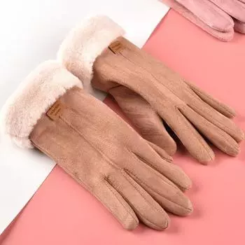 Перчатки зимние женские плюшевые утолщенные теплые студенческие замшевые перчатки для верховой езды на открытом воздухе для вождения с сенсорным экраном зимние average size