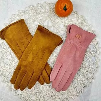 Перчатки зимние женские зимние замшевые перчатки утолщенные теплые морозостойкие флисовые велосипедные электромобили ветрозащитные сенсорный экран розовый