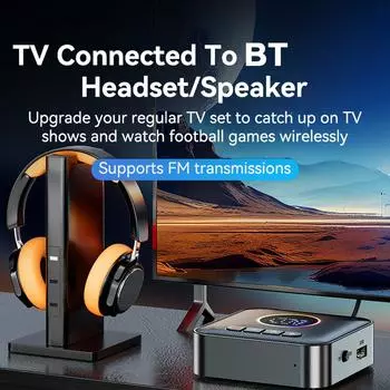 Передатчик BT5.4 Приемник Беспроводной адаптер 3-в-1 FM-передатчик с поддержкой светодиодного дисплея чёрный