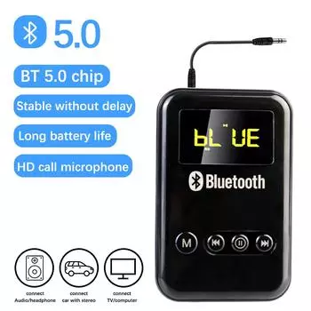 Передатчик и приемник Поддержка TF-карты FM Беспроводное аудио для автомобильных музыкальных наушников Динамик 300 мА Аккумулятор Светодиодный Bluetooth 5.0 Адаптер Автомобильные аксессуары чёрный
