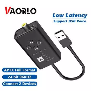 Передатчик VAORLO APTX, поддержка 24 бит, 96 кГц, USB Plug and Play, подключение 2 устройств, Qualcomm 5,2, низкая задержка, поддержка вызовов для ТВ, PS4, PS5 чёрный