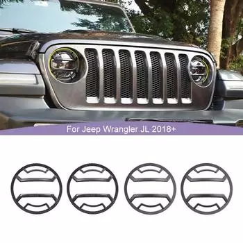 Передние фары автомобиля, крышка лампы, украшение, защита фар для Jeep Wrangler JL для JT Gladiator 2018 Up, автомобильные аксессуары углеродного волокна черного
