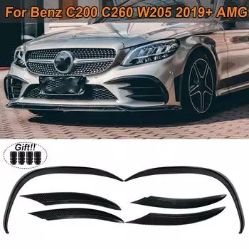 Передний бампер Canards Fin Splitter Противотуманная фара Накладка для Mercedes Benz W205 C Class C200 C260 - Автомобиль Splitter Black