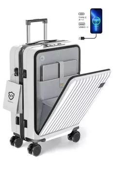 Передний открытый перенос S с двойной катушкой типа C и USB TSA Double Business Nights [Seelove] чемодан, ручная кладь, чехол, размер, молния, порт, замок, тихий, ролики,