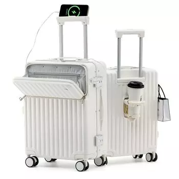 Передняя алюминиевая рама для переноски 4 ночей и 5 передних с USB-телефоном, 360 градусов, с чашкой, размер M, для заграничных перевозок [BOXKIN] Чемодан, ручная кладь, открытый, кейс,