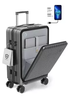 Передняя открытая переноска S Двойная спиральная молния Тип C и USB TSA Double Business Nights [Seelove] Чемодан, Ручная кладь, Чехол, Размер, Порт, Замок, Тихий, Ролики,