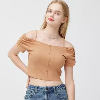 Передняя пуговица из GU с вырезом на плече T (короткий рукав) Q