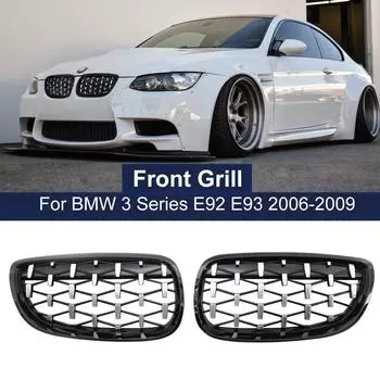 Передняя решетка капота, решетка Diamond Meteor Grill для BMW 3 серии E92 E93 Coupe 2006-2010, хромированный глянцевый черный экстерьер серебряный