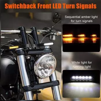 Передняя светодиодная лампа указателя поворота вилки мотоцикла 39-41 мм, янтарный индикатор мигания для Harley Honda Yamaha Suzuki Bobber Chopper чёрный