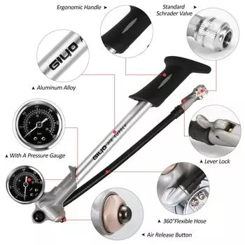 Передняя вилка 300 фунтов на квадратный дюйм и насос передней подвески с манометрическим ударным насосом высокого давления с замком рычага серебряный