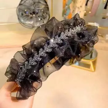 Передовые черные марлевые резинки для волос женские аксессуары для девочек стразы хворост повязка на голову с клипсой для темпераментной девушки