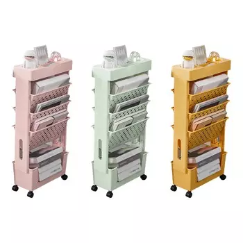 Передвижная книжная полка многоцелевая большая вместимость многослойная 4-колесная настольная книжная полка для O Green