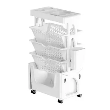 Передвижная книжная полка на колесах, 5 ярусов, большая вместимость, высокая грузоподъемность, полезность белый