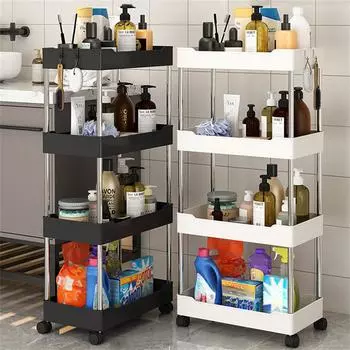 Передвижная полка для хранения в гостиной, 3/4 стеллаж, полка для хранения, кухонная полка, органайзер, тонкая тележка для ванной комнаты 3 Layers белый
