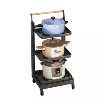 Передвижная стойка для кухни-тележки с колесиками для хранения рисоварки на кухне. Многофункциональная стойка для кухни. Стойка для хранения вещей. Может перемещаться вперед и назад для удобства. чёрный