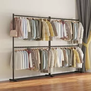 Передвижная сушилка для одежды, напольная стойка, балкон, подвесные полки для одежды с колесиками, металлическая, нескользящая, простая вешалка для гостиной