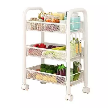Передвижная тележка для хранения Многоярусные полки для хранения Многофункциональные Передвижные корзины для закусок и овощей Three Layers белый