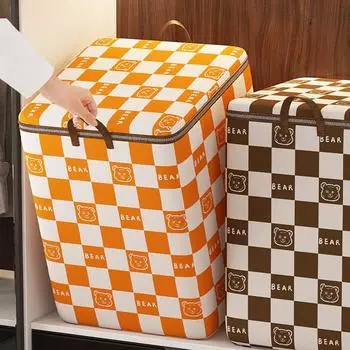 Передвижная упаковочная сумка, сумка для хранения одежды с мультяшным узором, водонепроницаемый складной органайзер для одеял для дома L коричневый