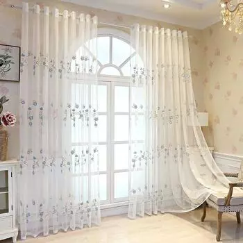 Перегородка Прозрачная Занавеска Роскошная Синяя Вышитая Прозрачная Занавеска Кружевная Вуаль Драпировки Светофильтрующая Занавес Винтажный Цветочный Декор Для Окна 150*270CM