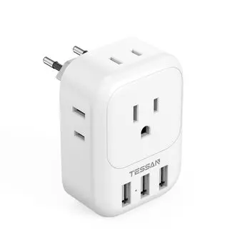 Переходник-адаптер для путешествий за границу TESSAN, переходник-адаптер для розеток в Корее, 4 розетки переменного тока с 3 портами USB, совместимый с