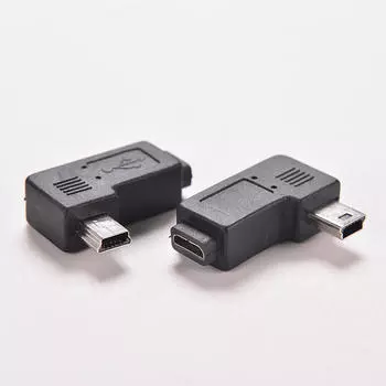 Переходник-адаптер USB Micro 5Pin Female To Mini 5Pin Male под углом 90 градусов чёрный