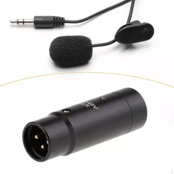 Переходник для микрофона с гнездом 3,5 мм на 3-контактный разъем XLR со встроенным преобразователем фантомного питания чёрный