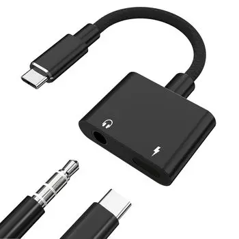 Переходник для наушников типа C, новый адаптер для подключения наушников USB C, быстрая зарядка 2 в 1, одновременная музыка, раздвоенный кабель управления, звук HiFi